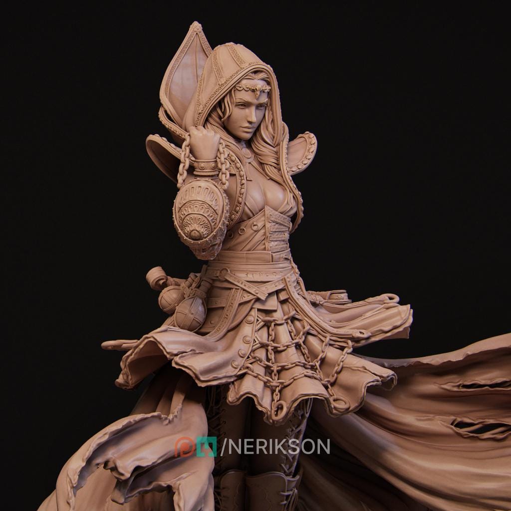 Human Female Hexblade Warlock, Wizard Conjurer PC /NPC Unpainted D&amp;D| 5 Sizes/Scales| Pathfinder
