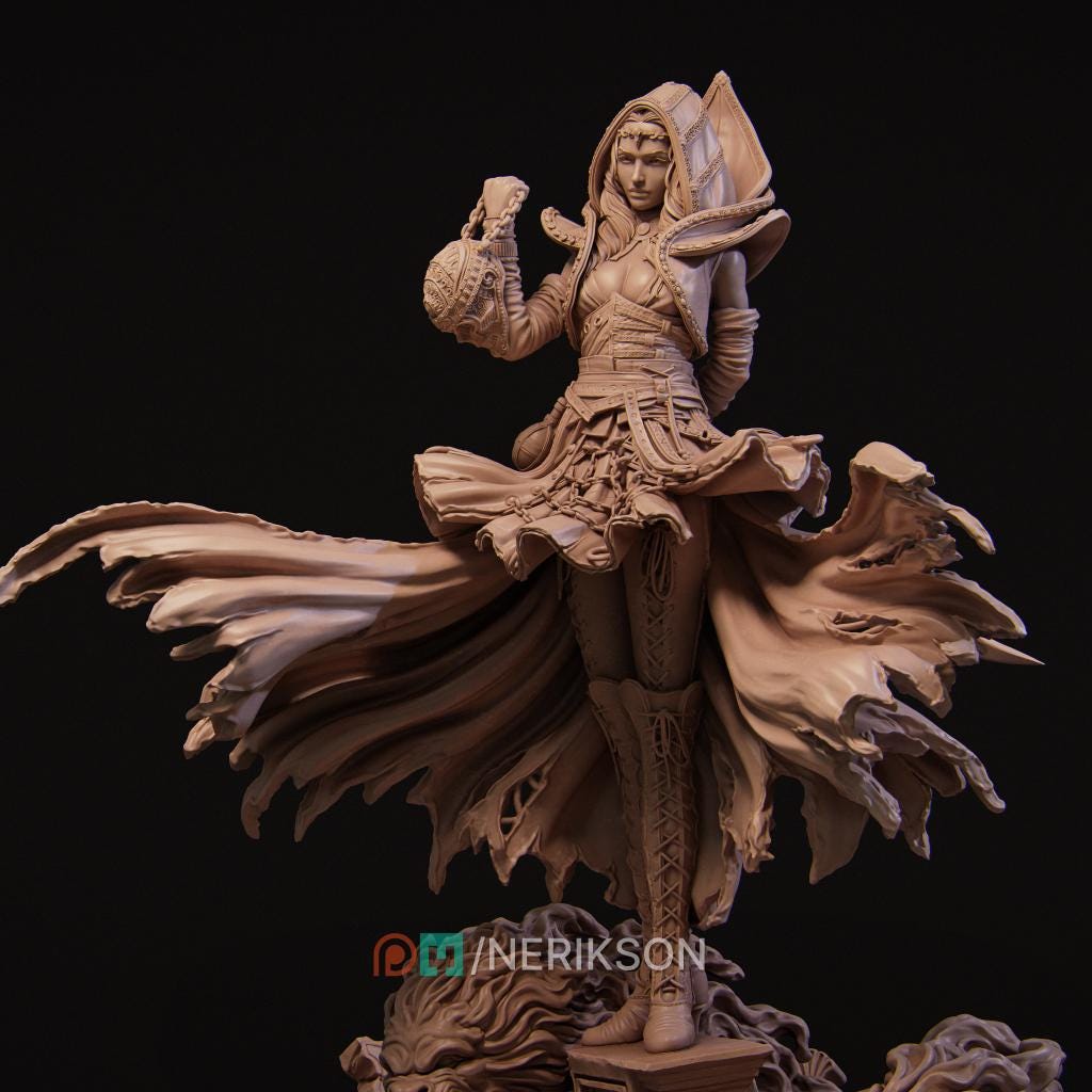 Human Female Hexblade Warlock, Wizard Conjurer PC /NPC Unpainted D&amp;D| 5 Sizes/Scales| Pathfinder