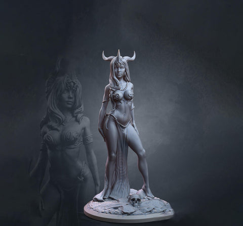 Tiefling Female Sorcerer, Druid PC NPC NSFW Topless versions | 5 Sizes/ Scales | Unpainted Miniature