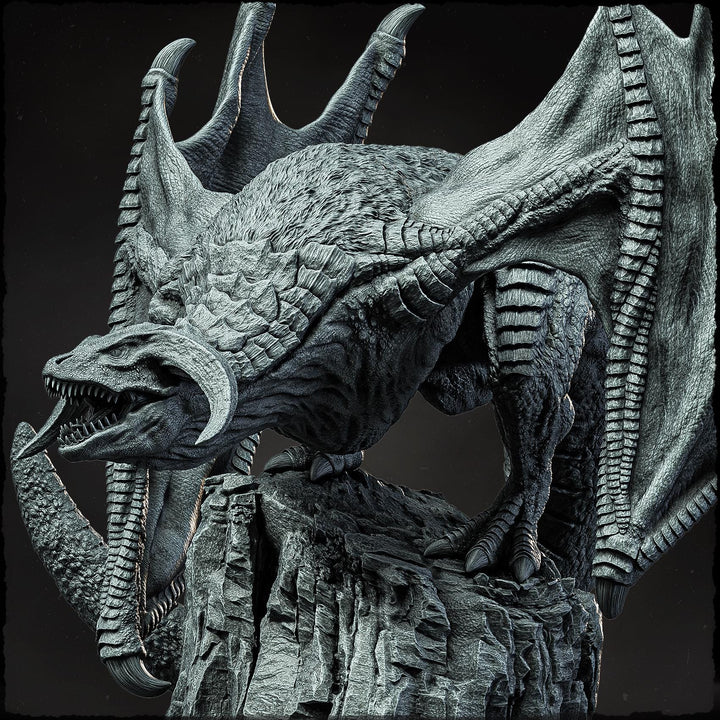 Wyvern on Peak (4 sizes) D&amp;D Miniature | Young, Adult, Huge, Gargantuan | Resin Statue| Figurine
