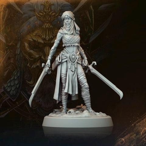 Female Rogue, Assassin, Fighter Unpainted Miniature | 5 Sizes/Scales| Pathfinder | D&D Mini