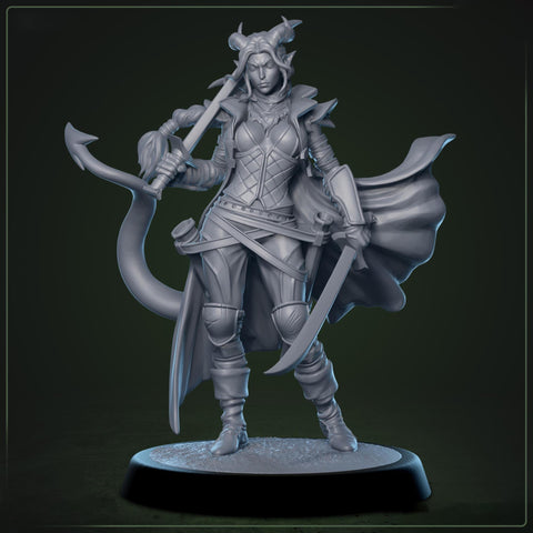 Female Tiefling Fighter Swashbuckler Rogue PC / NPC | 5 Sizes /Scales | D&D 5e