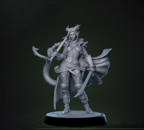 Female Tiefling Fighter Swashbuckler Rogue PC / NPC | 5 Sizes /Scales | D&D 5e