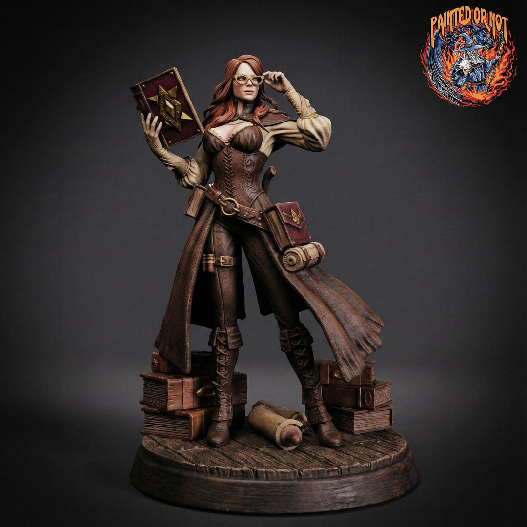 Female Wizard Miniature | Diviner Mage with Book | Resin 28mm 32mm 54mm 75mm 100mm