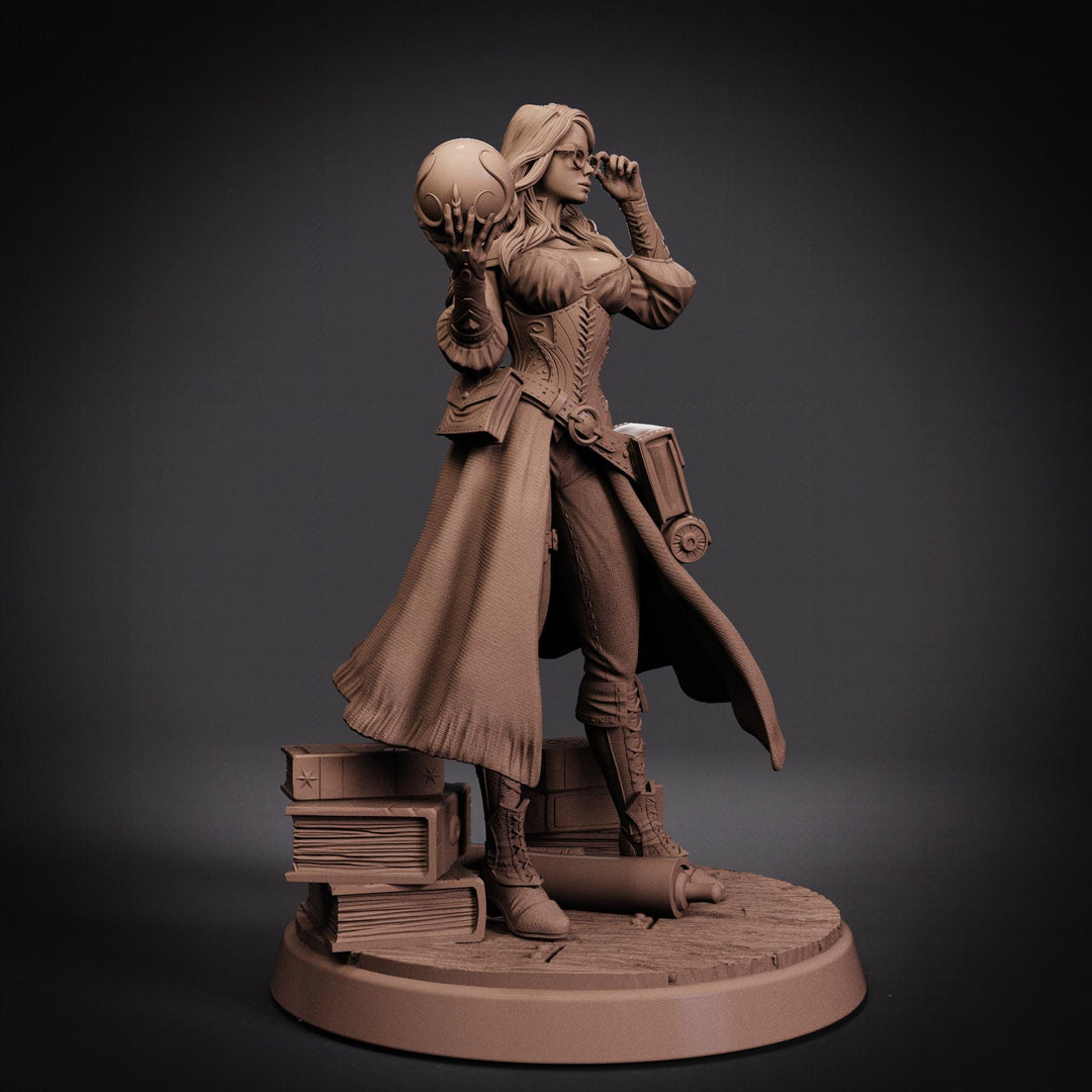 Female Wizard Miniature | Diviner Mage with Orb | Resin 28mm 32mm 54mm 75mm 100mm