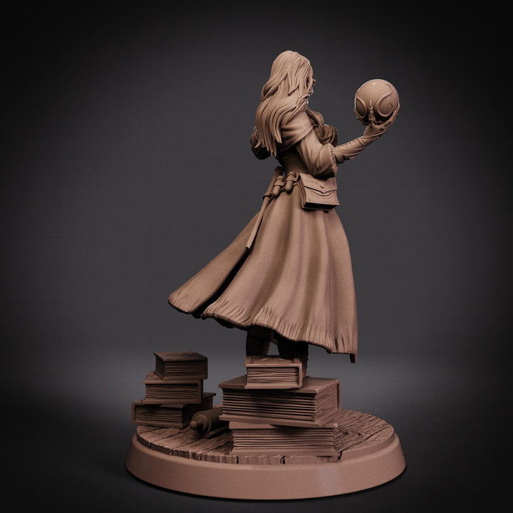 Female Wizard Miniature | Diviner Mage with Orb | Resin 28mm 32mm 54mm 75mm 100mm