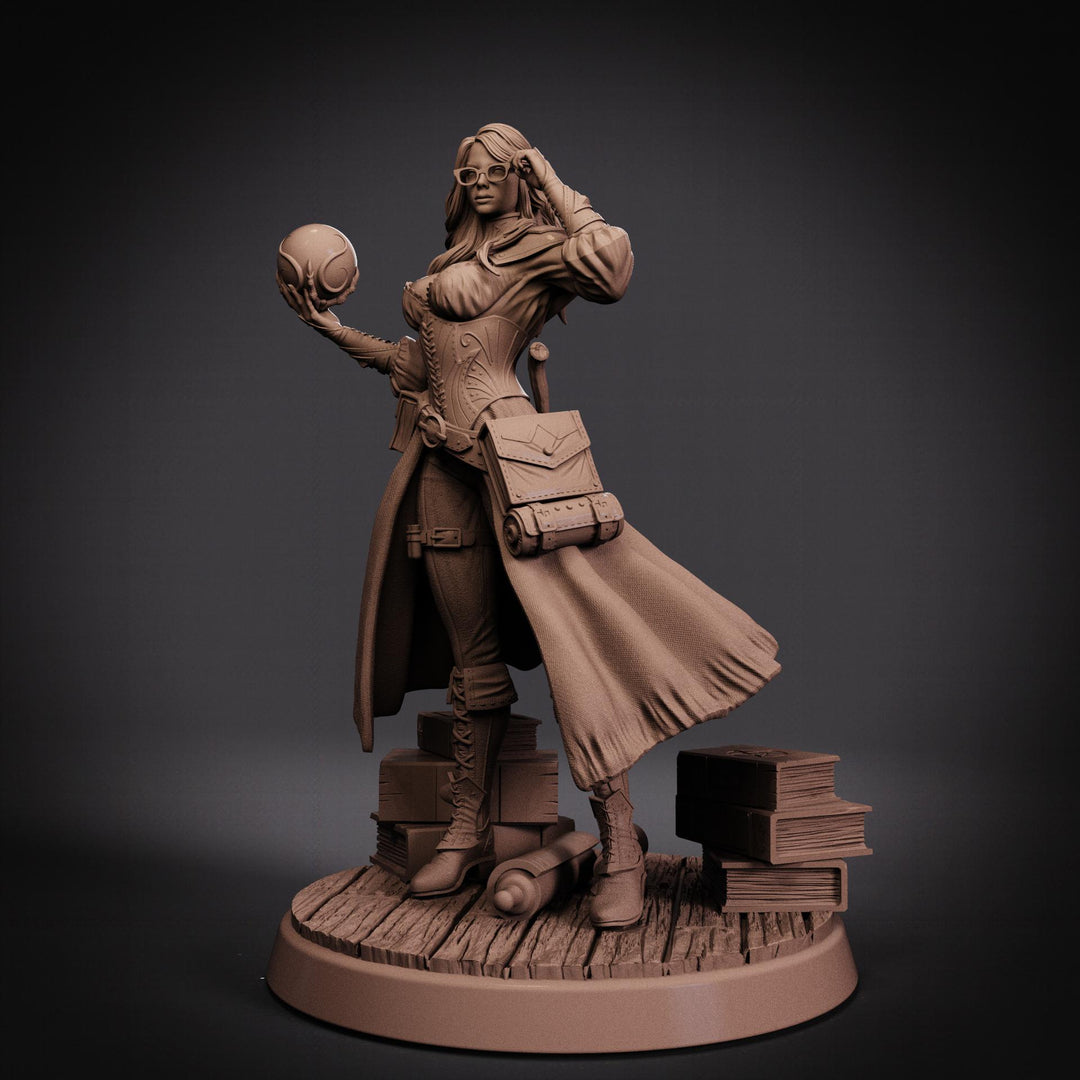 Female Wizard Miniature | Diviner Mage with Orb | Resin 28mm 32mm 54mm 75mm 100mm