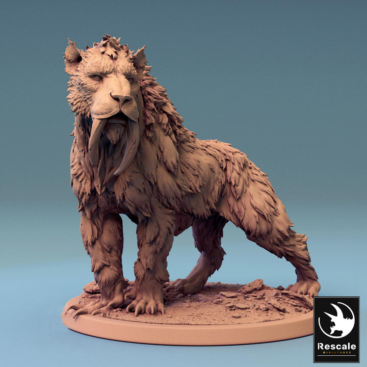 Sabertooth Tiger Unpainted Miniatures | D&amp;D| 5 Sizes /Scale | Pathfinder | Rescale miniatures