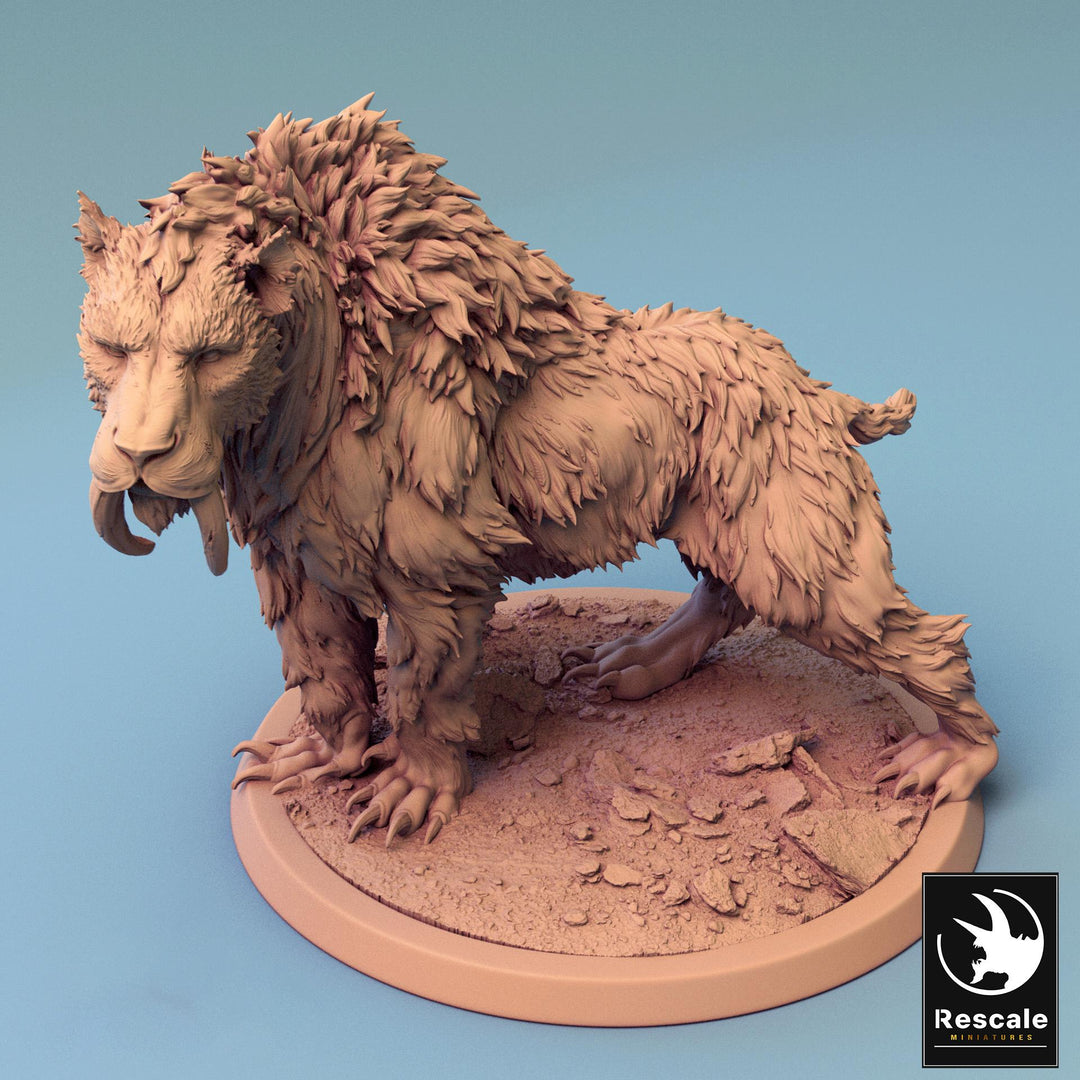 Sabertooth Tiger Unpainted Miniatures | D&amp;D| 5 Sizes /Scale | Pathfinder | Rescale miniatures
