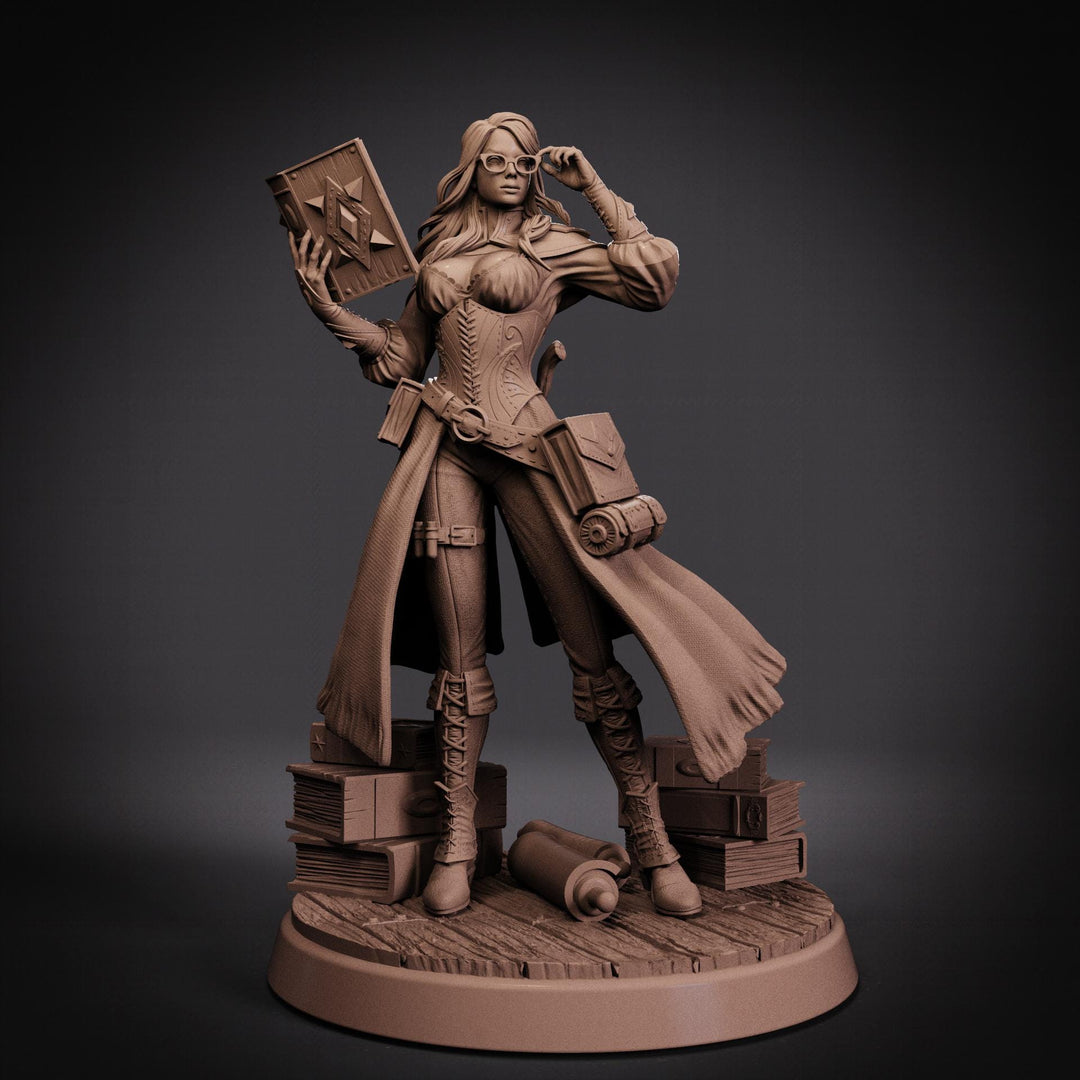 Female Wizard Miniature | Diviner Mage with Book | Resin 28mm 32mm 54mm 75mm 100mm