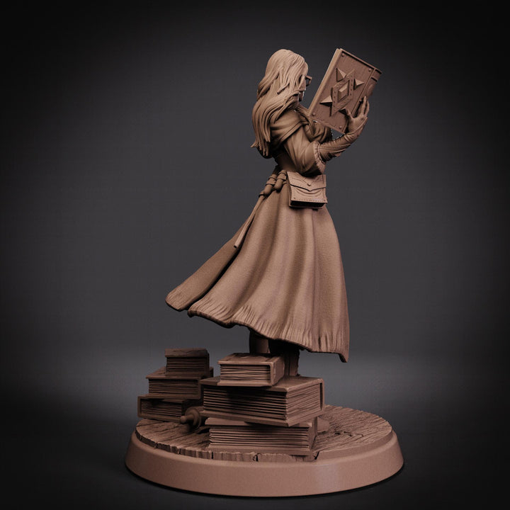 Female Wizard Miniature | Diviner Mage with Book | Resin 28mm 32mm 54mm 75mm 100mm