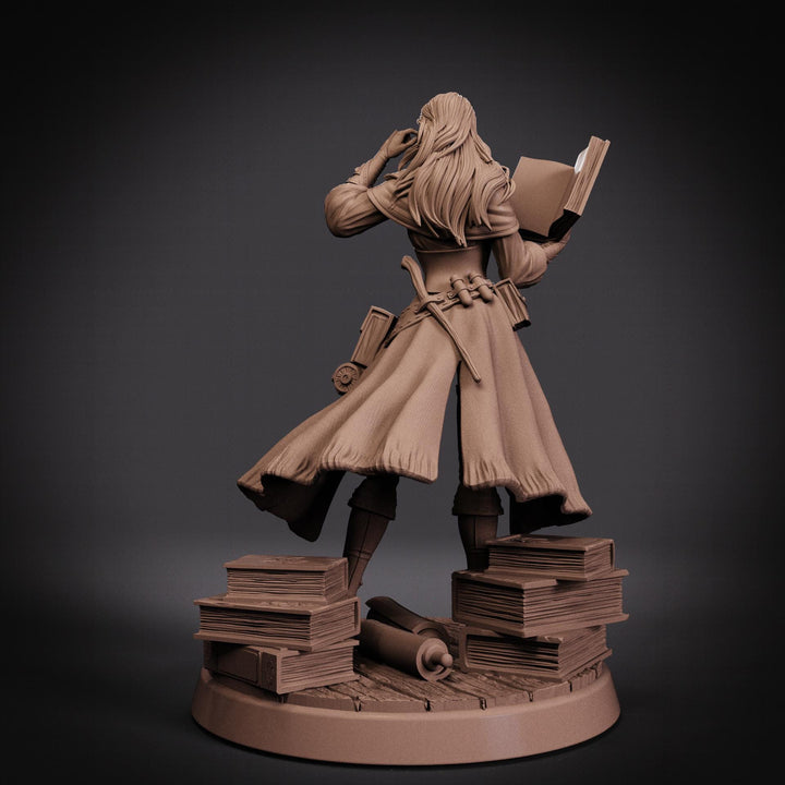 Female Wizard Miniature | Diviner Mage with Book | Resin 28mm 32mm 54mm 75mm 100mm