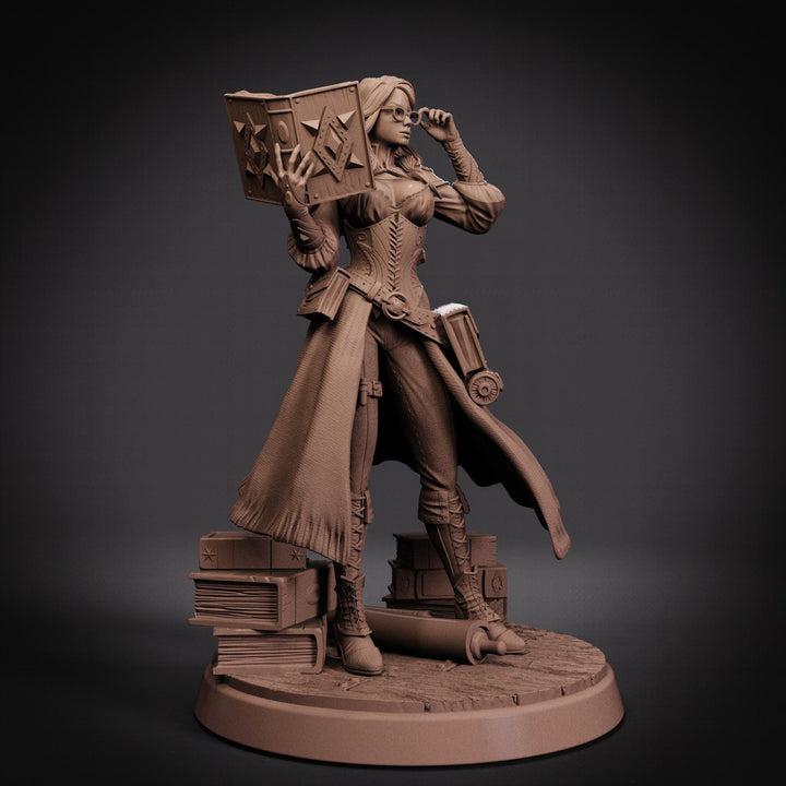 Female Wizard Miniature | Diviner Mage with Book | Resin 28mm 32mm 54mm 75mm 100mm