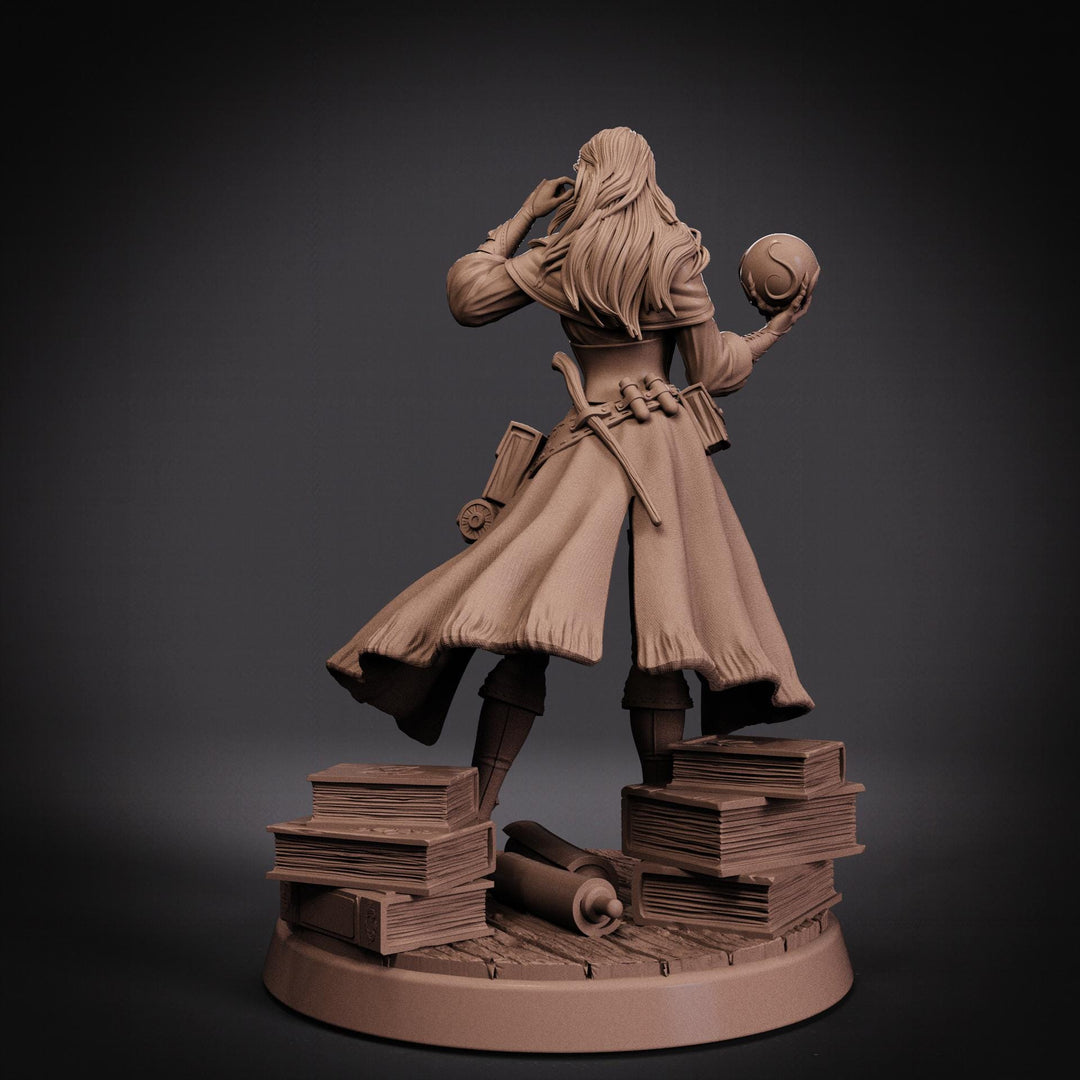Female Wizard Miniature | Diviner Mage with Orb | Resin 28mm 32mm 54mm 75mm 100mm