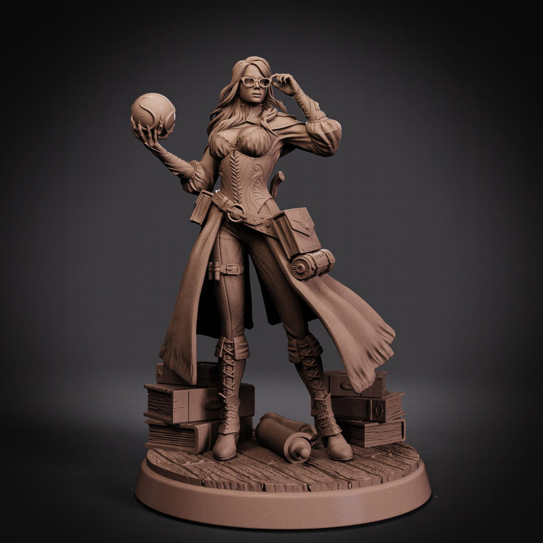 Female Wizard Miniature | Diviner Mage with Orb | Resin 28mm 32mm 54mm 75mm 100mm