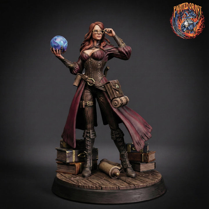 Female Wizard Miniature | Diviner Mage with Orb | Resin 28mm 32mm 54mm 75mm 100mm
