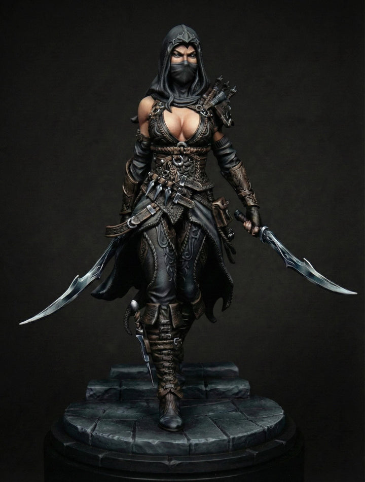 Female Rogue with Daggers, PaintedOrNot Original Design Unpainted Mini | 5 Sizes /Scales