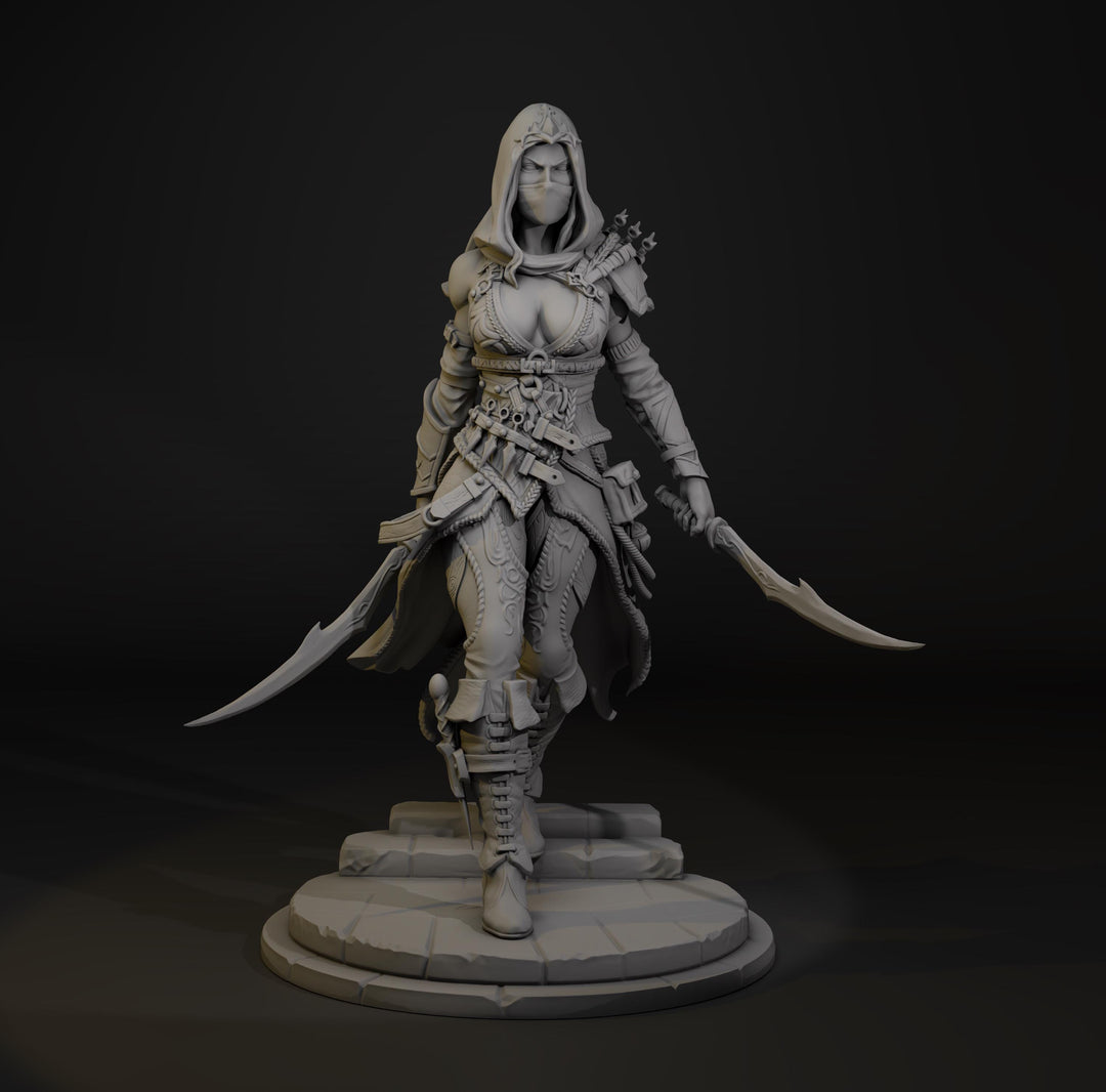 Female Rogue with Daggers, PaintedOrNot Original Design Unpainted Mini | 5 Sizes /Scales