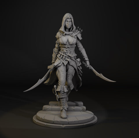 Female Human Rogue Assassin, Paintedornot Original Design UNPAINTED Mini D&D | 5 Sizes /Scales