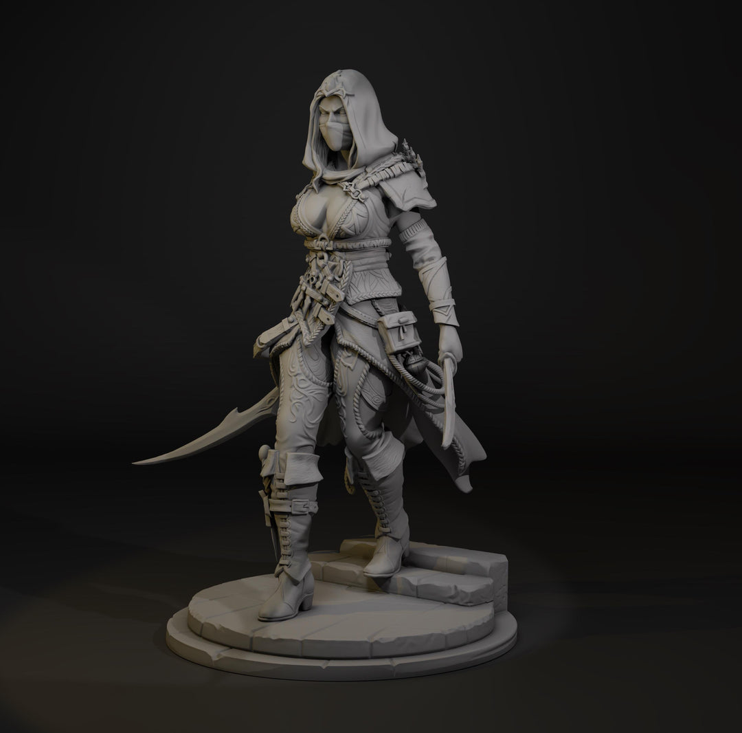 Female Rogue with Daggers, PaintedOrNot Original Design Unpainted Mini | 5 Sizes /Scales