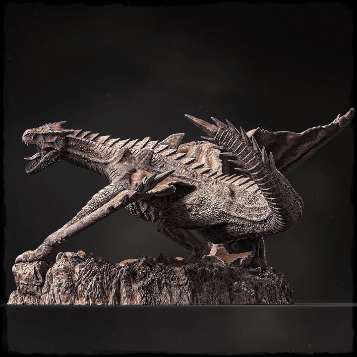 Elder Blue Dragon (4 sizes) D&amp;D 5e Unpainted Miniature | 250mm Long on Cliff | Resin Dragon Statue