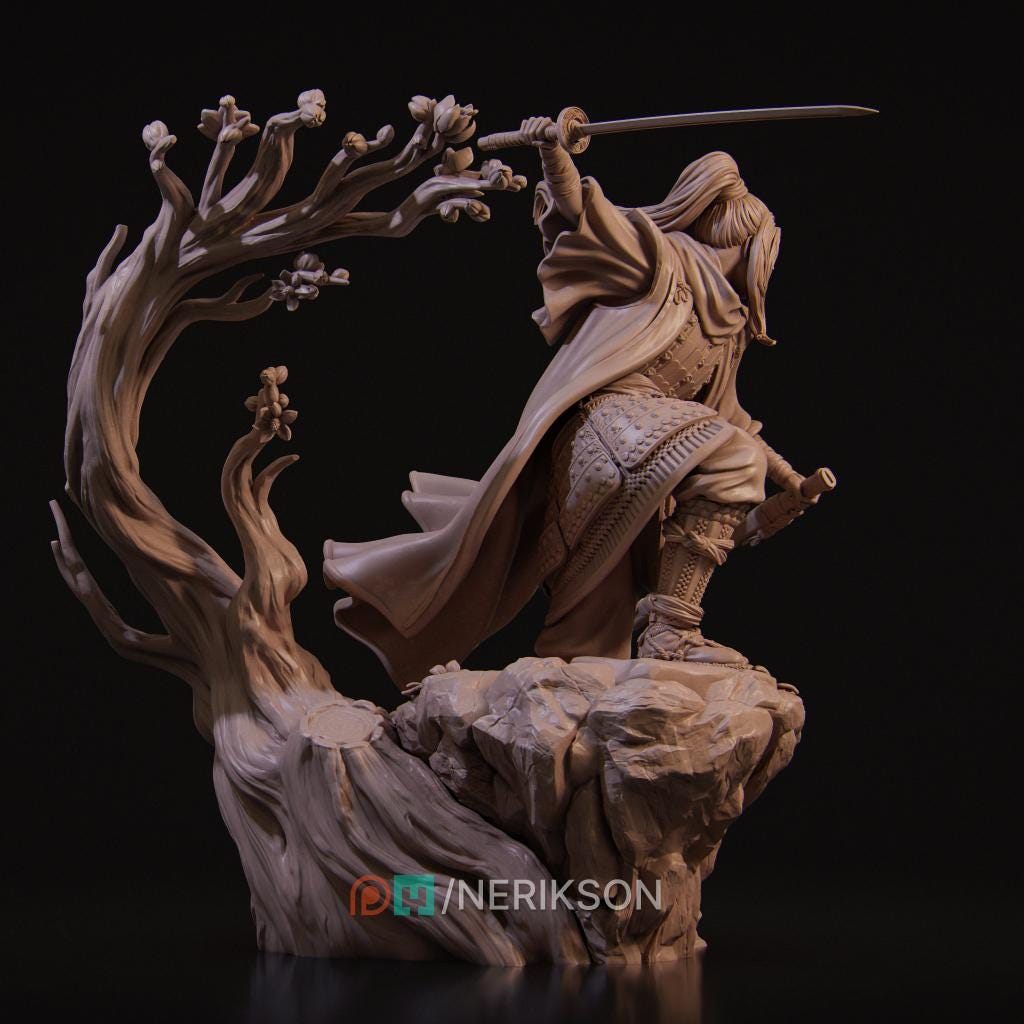 Female Samurai Fighter Kensei Monk Hero Ronin D&amp;D 5e Miniature 5 Scales Unpainted Resin
