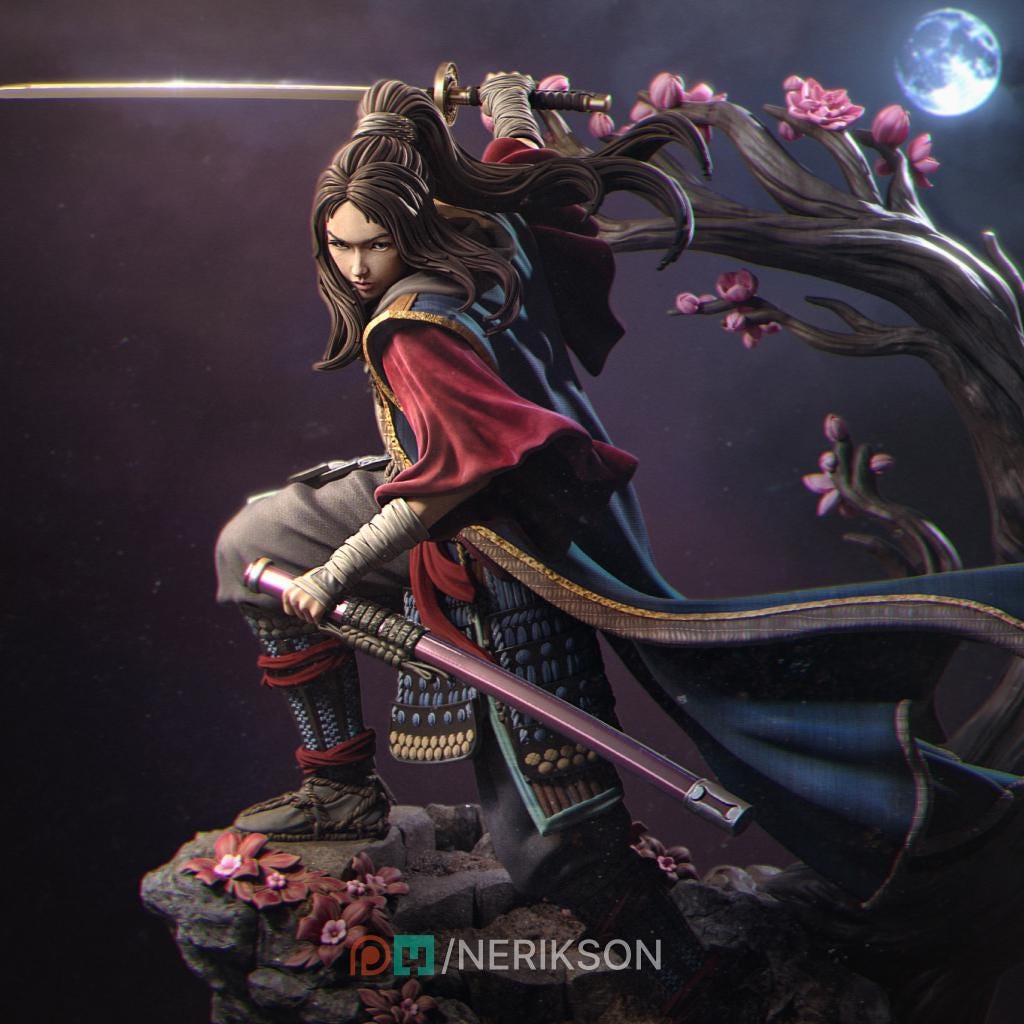Female Samurai Fighter Kensei Monk Hero Ronin D&D 5e Miniature 5 Scales Unpainted Resin