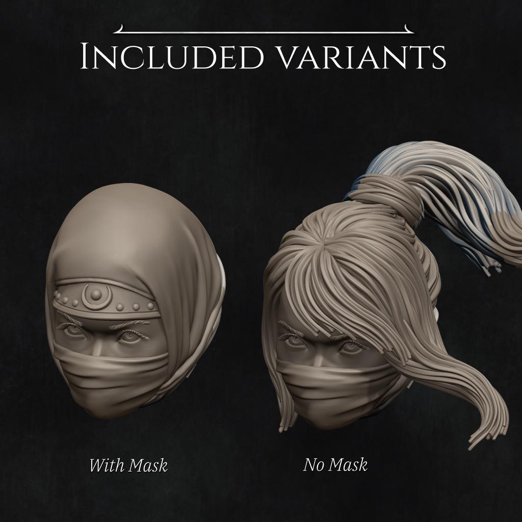 Female Ninja Rogue Shadow Monk Miniature | Head Variants | 5 Scales | Unpainted D&amp;D 5e