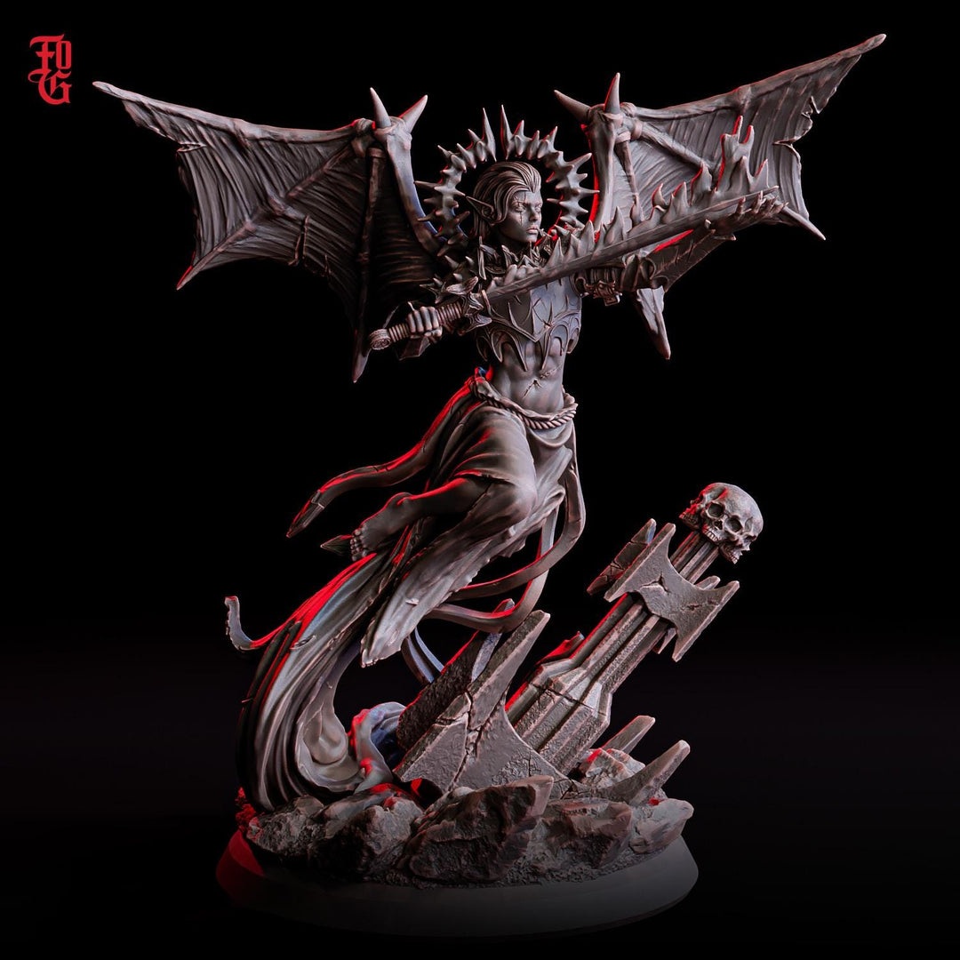 Dark Celestial Winged Warrior | Unpainted Miniature| 5 Sizes/Scales | Tabletop RPG Mini