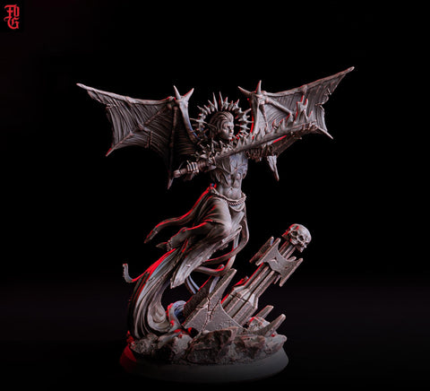 Dark Celestial Winged Warrior | Unpainted Miniature| 5 Sizes/Scales | Tabletop RPG Mini
