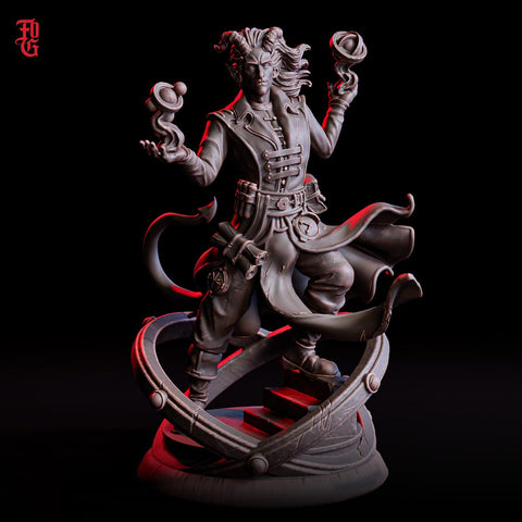 Tiefling Lunar Sorcerer, Wizard Chronurgy | 5 Scales | Unpainted Resin D&D 5e Miniature