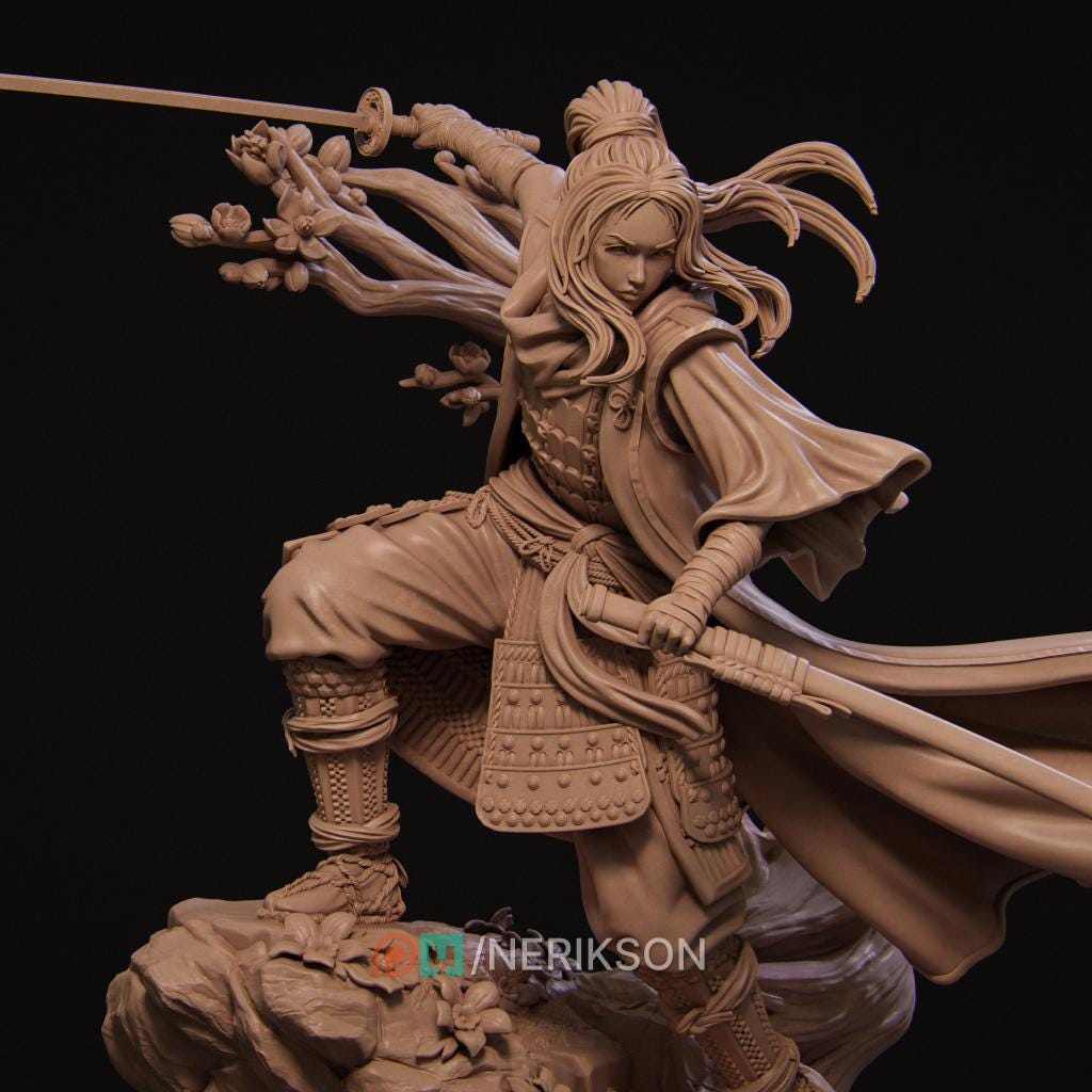 Female Samurai Fighter Kensei Monk Hero Ronin D&amp;D 5e Miniature 5 Scales Unpainted Resin