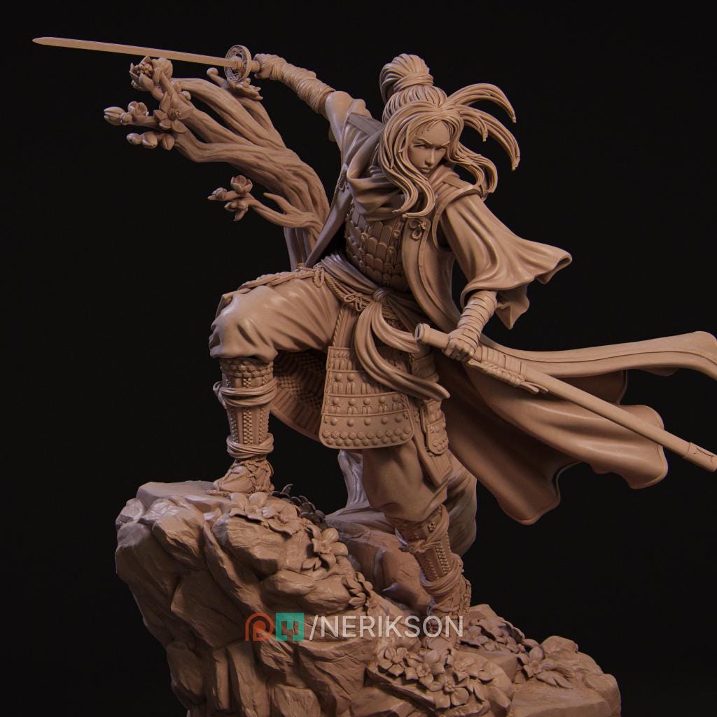 Female Samurai Fighter Kensei Monk Hero Ronin D&amp;D 5e Miniature 5 Scales Unpainted Resin