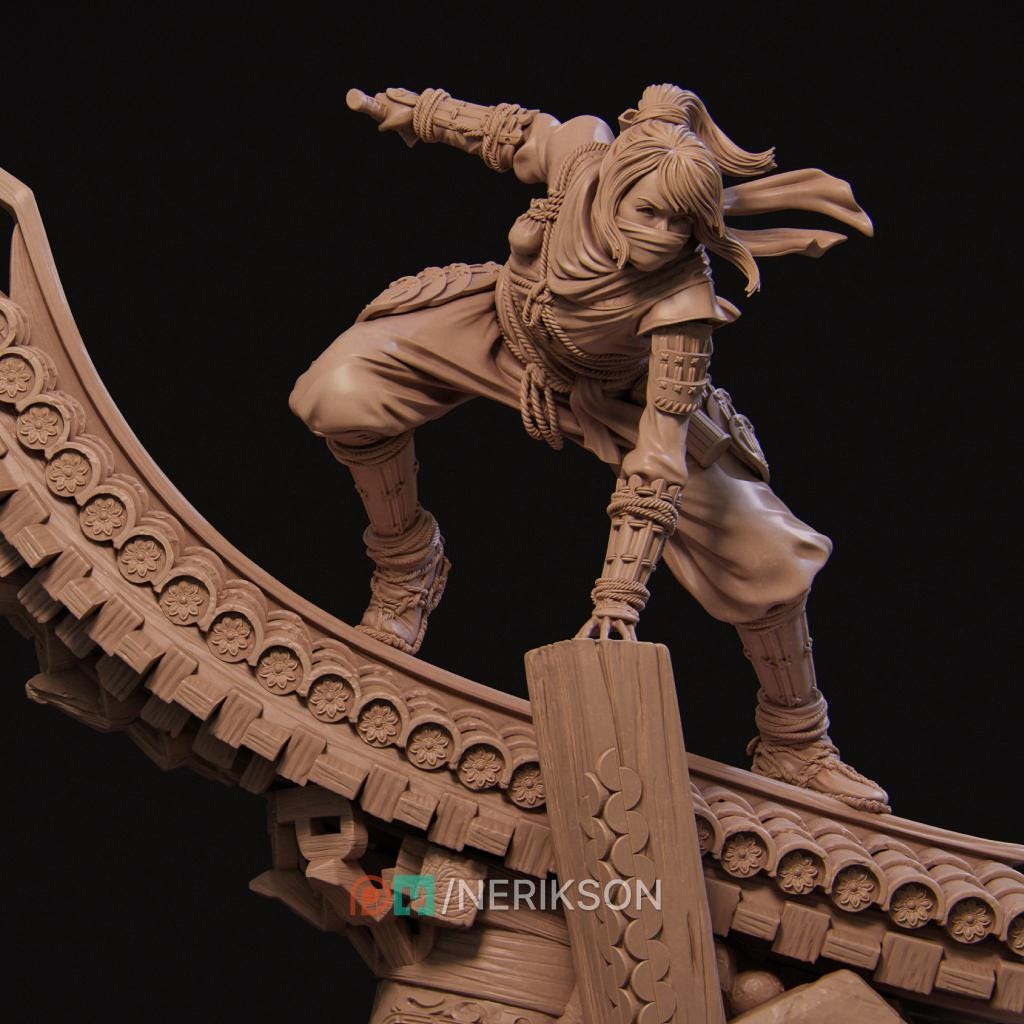 Female Ninja Rogue Shadow Monk Miniature | Head Variants | 5 Scales | Unpainted D&amp;D 5e