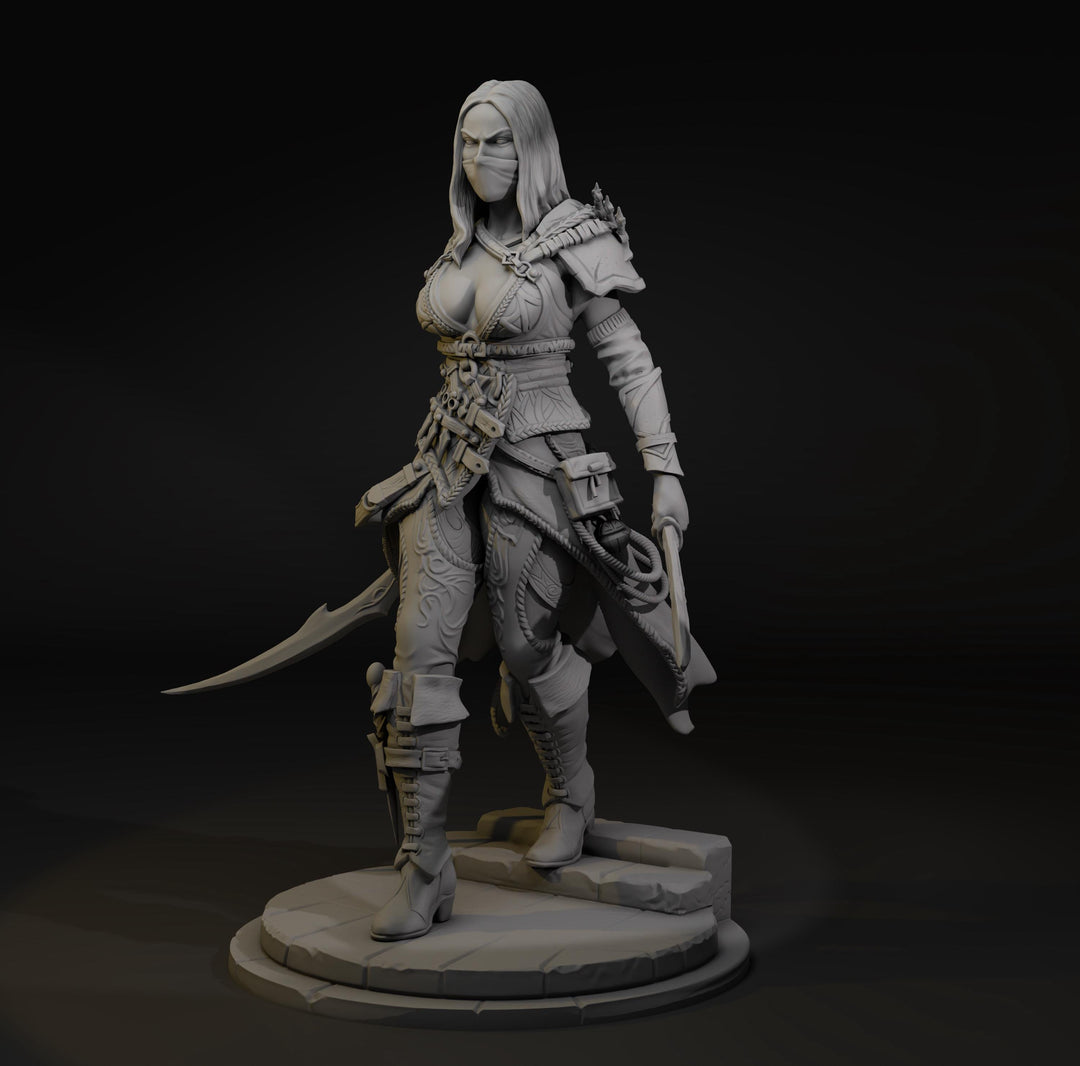 Masked Rogue Assassin Miniature – Stealth Thief Character | Zylah Original | DnD Pathfinder RPG | 28mm 32mm 54mm 75mm 100mm