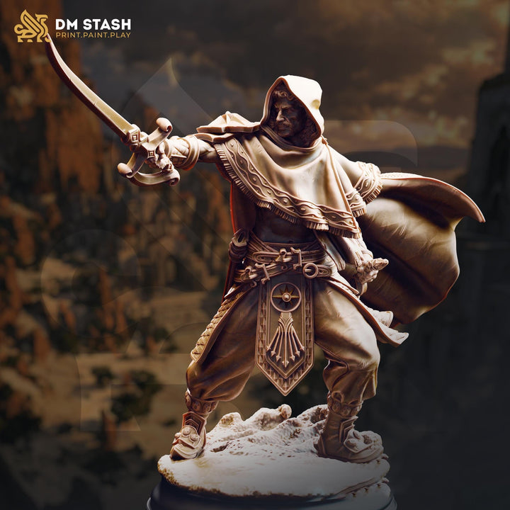 Desert Elf Rogue Battle Master Fighter Mini, Scimitar Duelist, 3D Printed Tabletop RPG Miniature