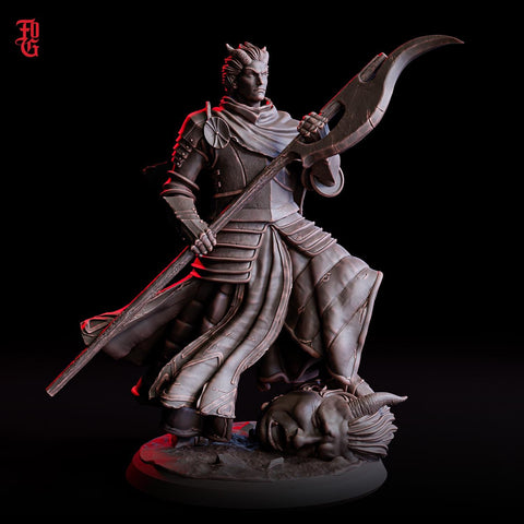 Tiefling Paladin Fighter Glaive Miniature dnd 5e Pathfinder Unpainted Resin 5 Sizes Polearm Master