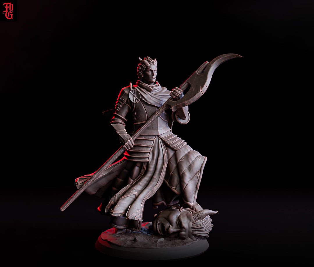 Tiefling Paladin Fighter Glaive Miniature dnd 5e Pathfinder Unpainted Resin 5 Sizes Polearm Master