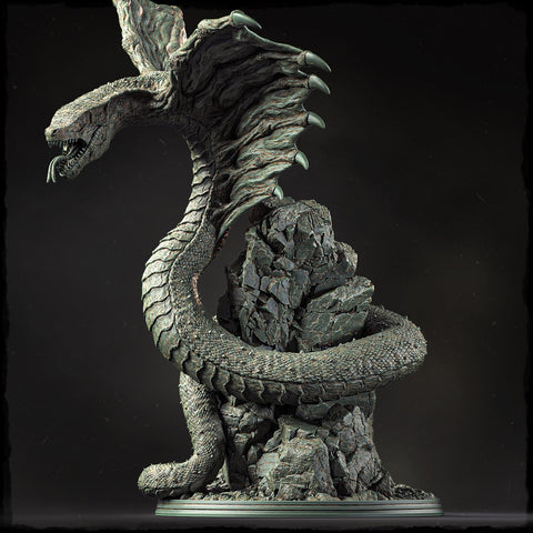 Ancient Serpentine Dragon Miniature | Huge Gargantuan DnD Pathfinder Boss Monster Resin Statue