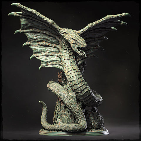 Ancient Serpentine Dragon Miniature | Huge Gargantuan DnD Pathfinder Boss Monster Resin Statue