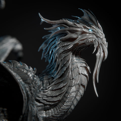 Ancient Silver Dragon Wyrm Miniature 4 Sizes Metallic DnD 5e Pathfinder Resin Unpainted
