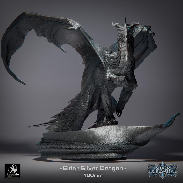 Ancient Silver Dragon Wyrm Miniature 4 Sizes Metallic DnD 5e Pathfinder Resin Unpainted