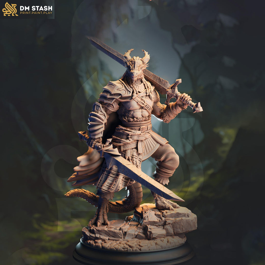 Dragonborn Barbarian UNPAINTED Miniature DnD 5e Pathfinder Player Character Resin Figure