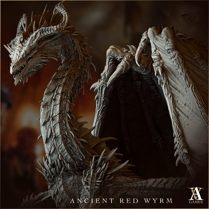 Gargantuan Ancient Red Dragon D&amp;D Miniature 235mm Wingspan Tabletop RPG Pathfinder Wyrm Figurine