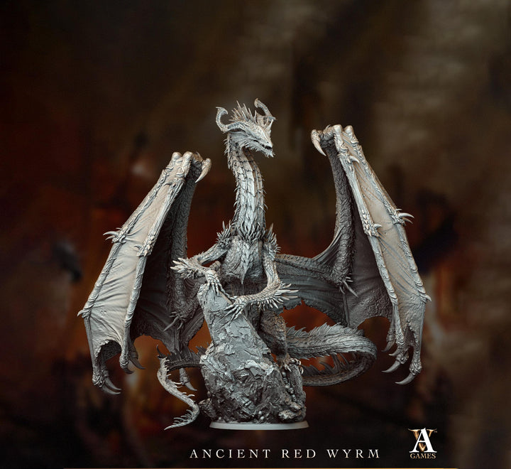 Gargantuan Ancient Red Dragon D&amp;D Miniature 235mm Wingspan Tabletop RPG Pathfinder Wyrm Figurine