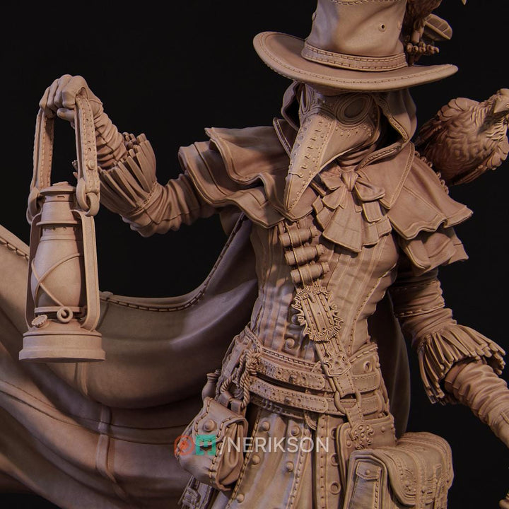 Plague Doctor Miniature – Dark Alchemist Villain with Lantern | DnD NPC Boss | Resin Tabletop RPG