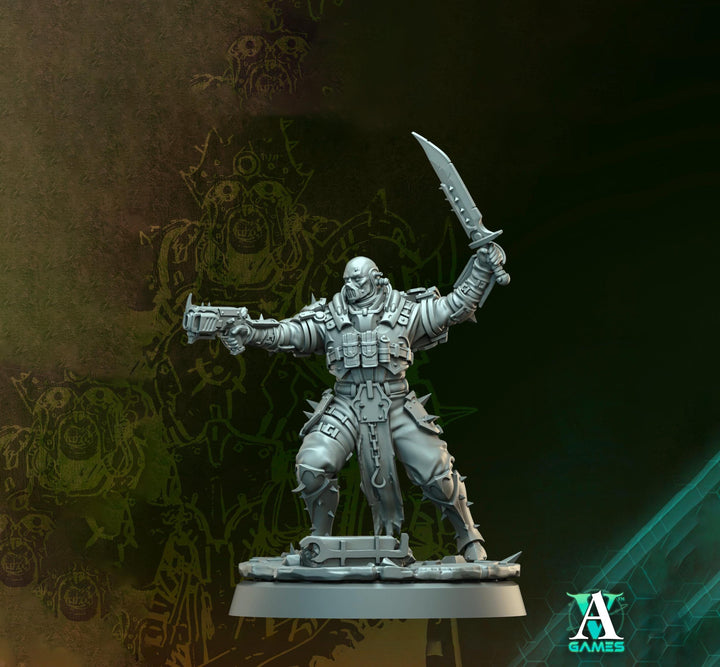 Grimdark Sci-Fi Hell Platoon Sergeant Miniature, OPR Proxy, 3D Printed Tabletop Wargaming Mini