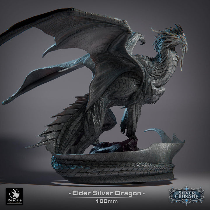 Ancient Silver Dragon Wyrm Miniature 4 Sizes Metallic DnD 5e Pathfinder Resin Unpainted
