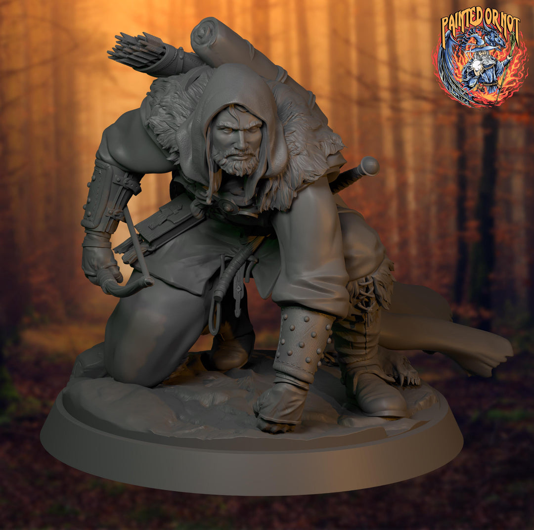 Ranger Scout Miniature | Torvin Tracking Pose | PaintedOrNot Original Design | 28mm 32mm 54mm 75mm 100mm