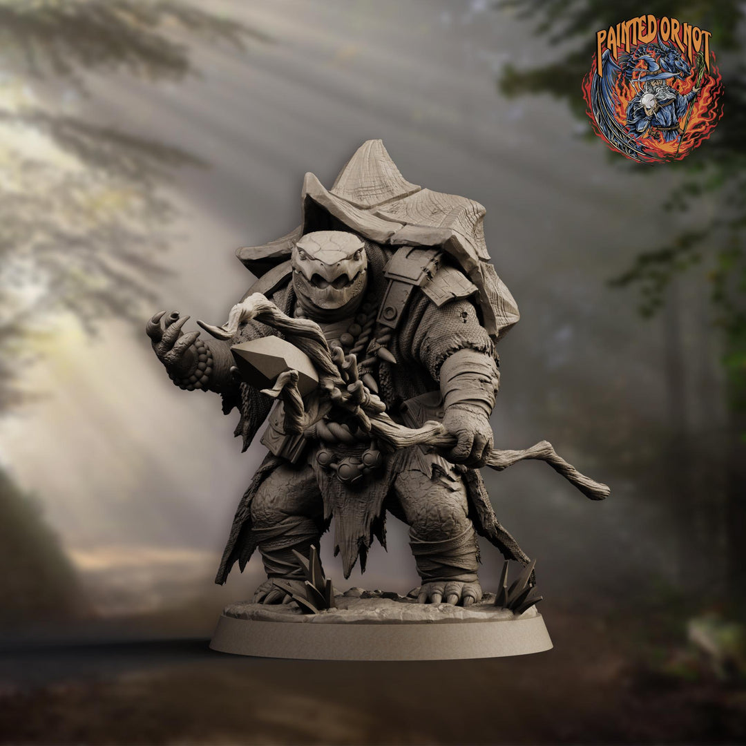 Turtlefolk Druid Miniature | Ravel Sylcarax | Resin RPG Figure